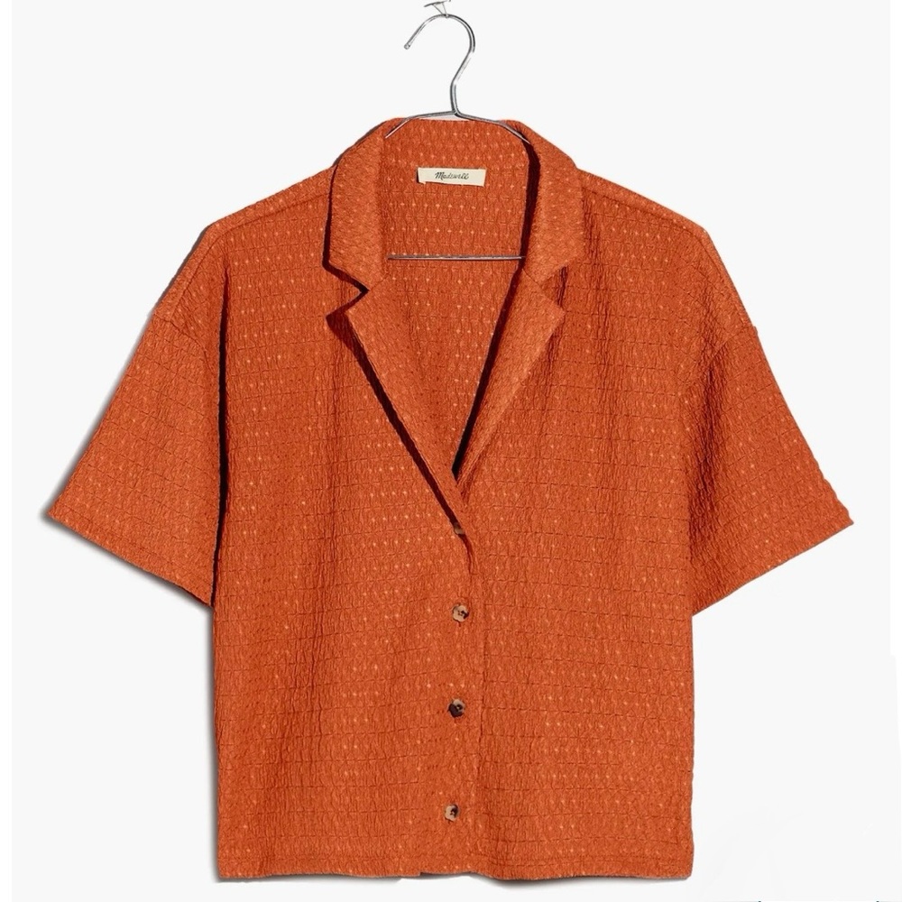 Madewell Crinkle Knit button up top